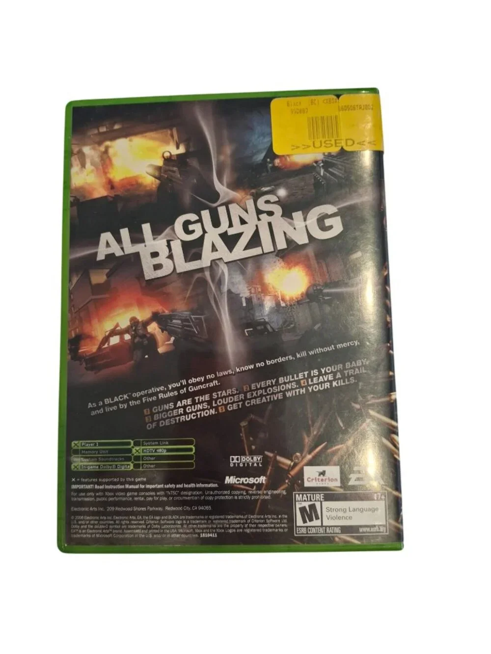 BLACK Original Xbox 2006 EA Criterion FPS Shooter Game Microsoft Retro